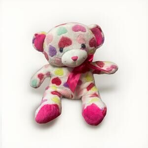 Dan Dee Rainbow Multicolor Hearts Bear‎ Plush Teddy Stuffed Animal 10” Toy W/Bow